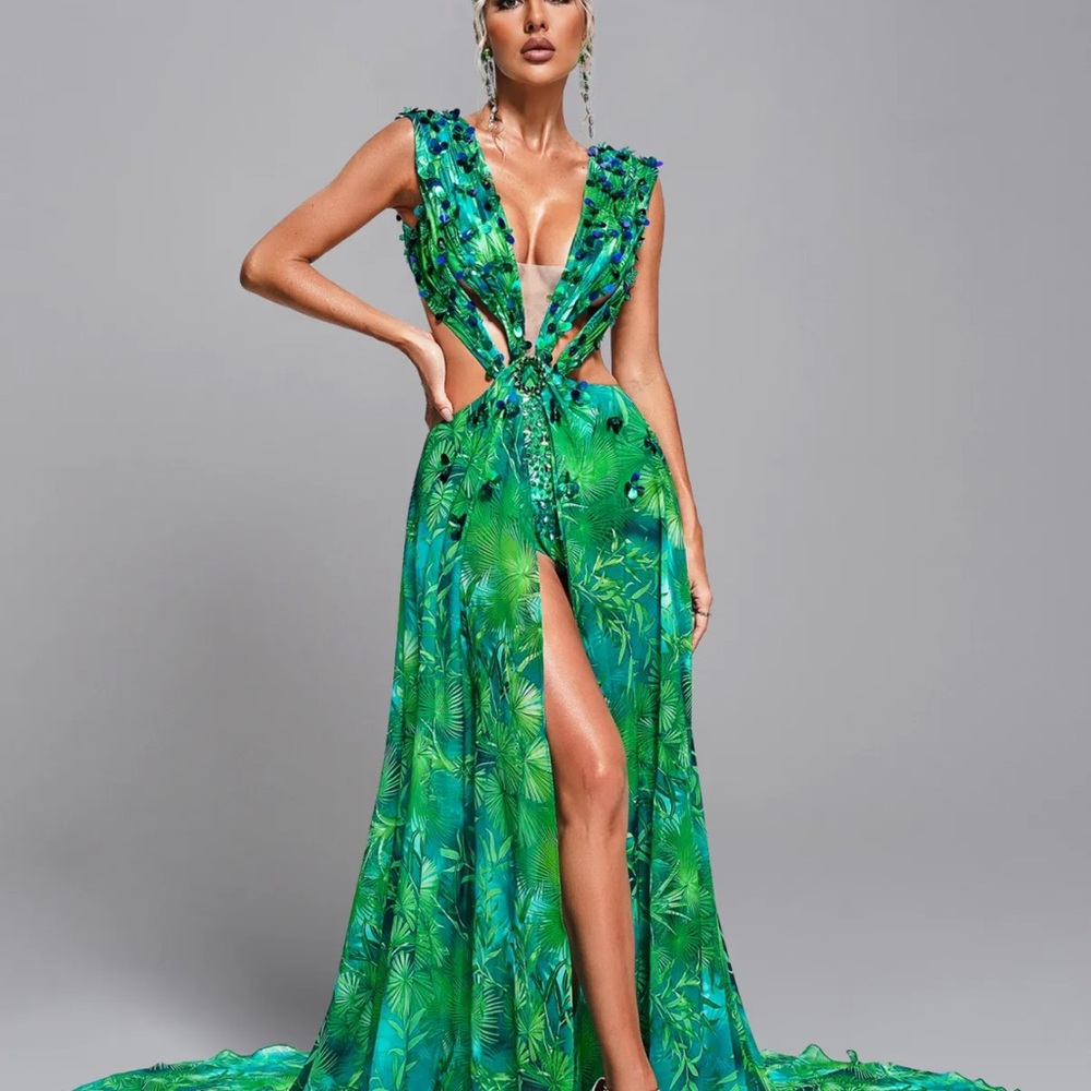 Yoland Printed Embellished Maxi Dress